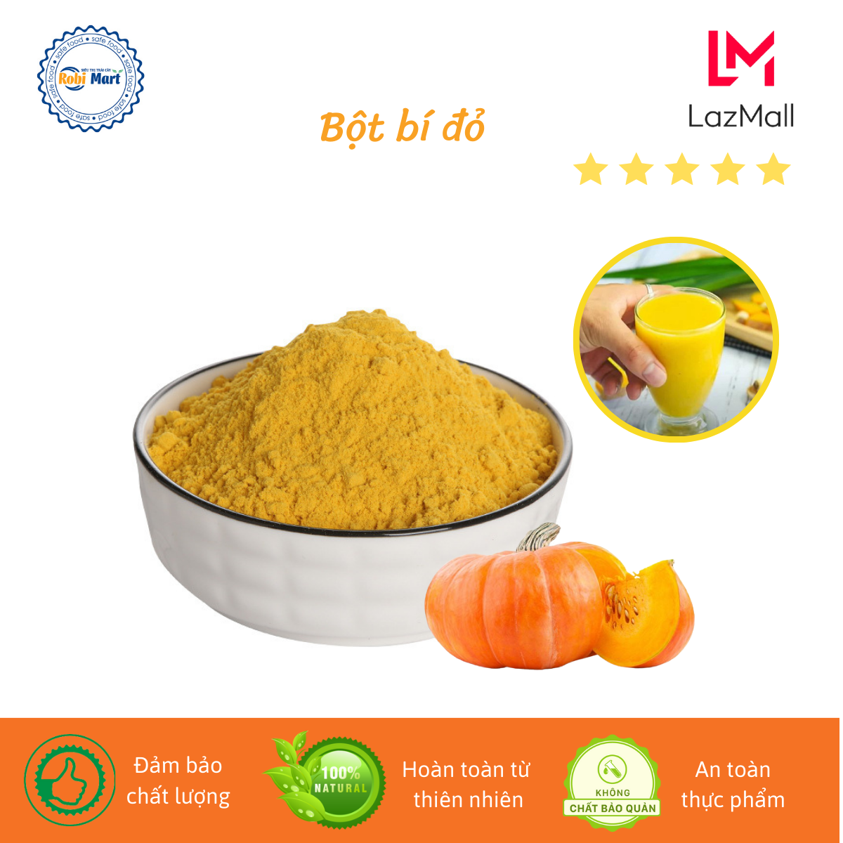 Bột bí đỏ nguyên chất robimart làm đẹp da, hỗ trợ vóc dáng - gói 20g, 50g, 100g