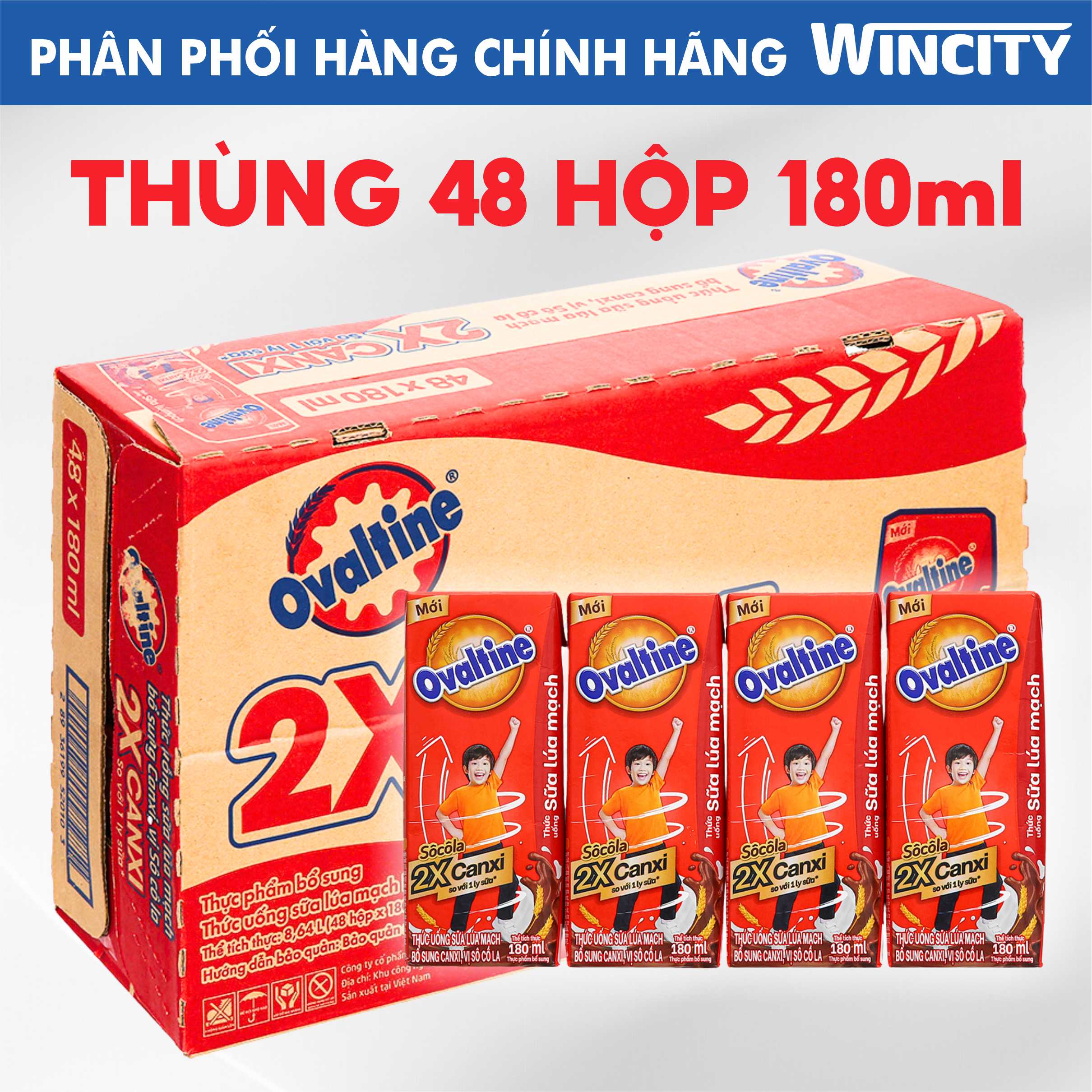 Thùng 48 hộp 180ml Thức uống lúa mạch gấp đôi Canxi Ovaltine