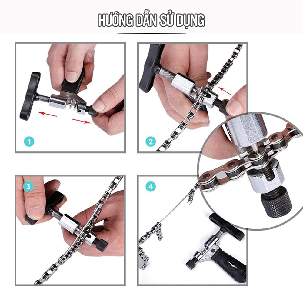 Bộ dụng cụ kiểm tra sửa chữa và bảo dưỡng sên xích xe đạp: đo độ mòn xích, cảo sên cắt tháo mắt sên và kềm cắt dây xích chuyên dụng 3 món tiện dụng MLH