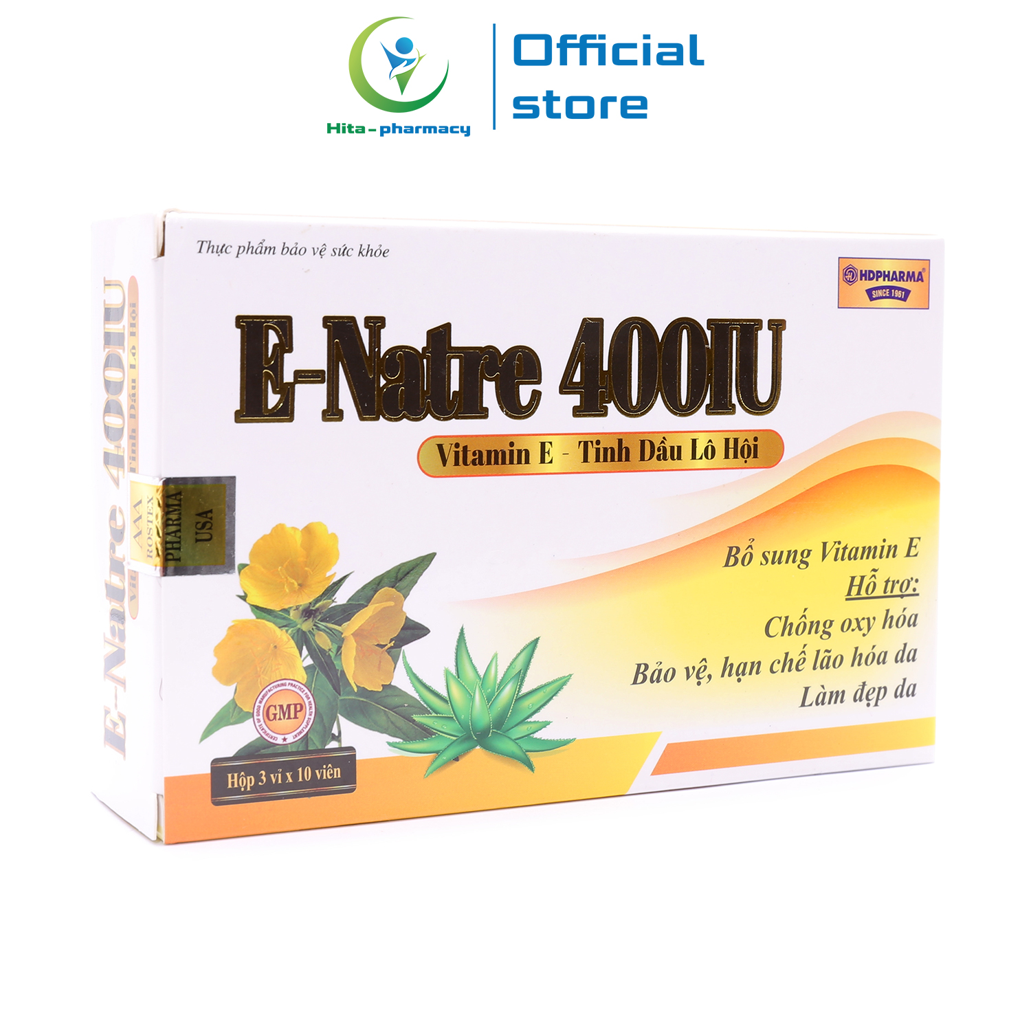 Viên uống Vitamin E, tinh dầu lô hội E-Natre 400 IU giúp đẹp da, chống lão hóa da - Hộp 30 viên