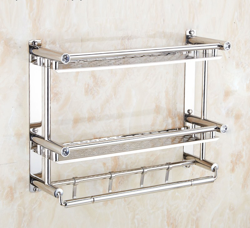 Giá/kệ inox  nhà tắm dán tường 2 tầng có móc treo 40/ 60 cm