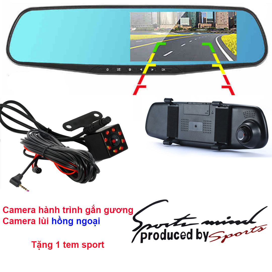 Camera hành trình ô tô, màn hình 4.3inch, độ phân giải Full HD, Kèm camera lùi hồng ngoại