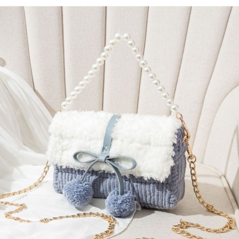 Túi handmade tự đan pom pom - phụ kiện đan túi