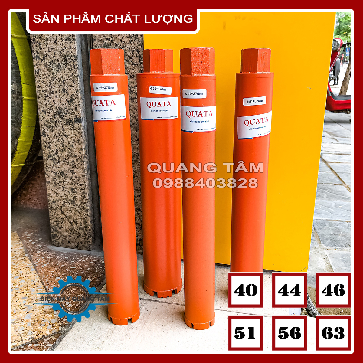 Mũi Khoan Rút Lõi Bê Tông phi từ 40 - 44 - 46 - 51 - 56 - 63 QUATA