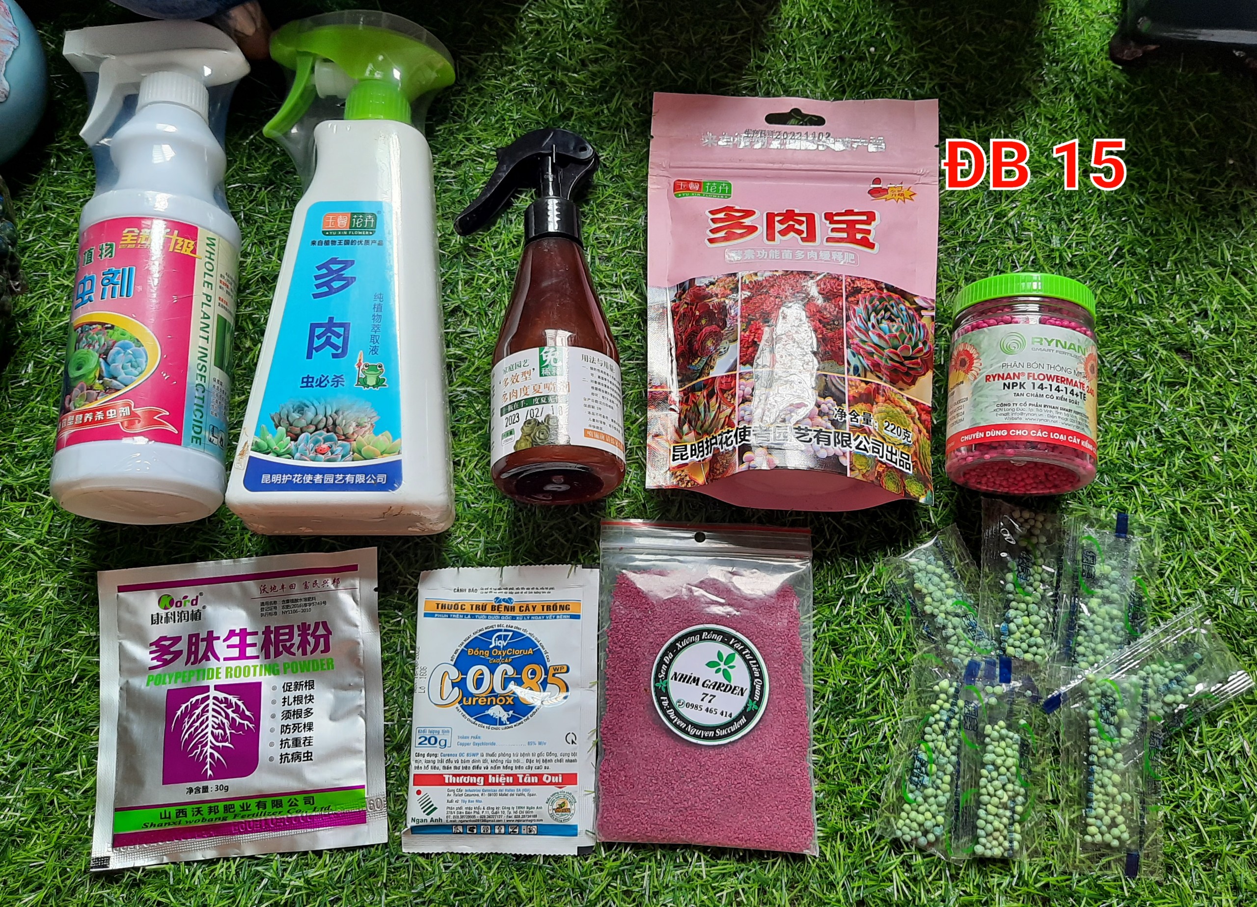 Combo 15 món chăm sóc sen đá, xương rồng đầy đủ các loại phân bón, thuốc xịt