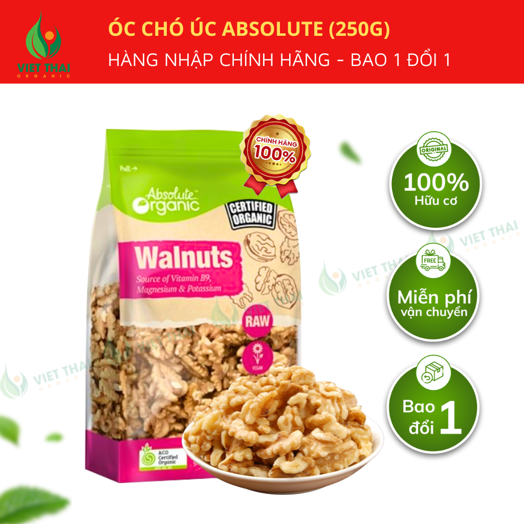 Nhân óc chó úc - hạt óc chó úc tách sẵn vỏ absolute 250g nhân vàng - việt thái organic