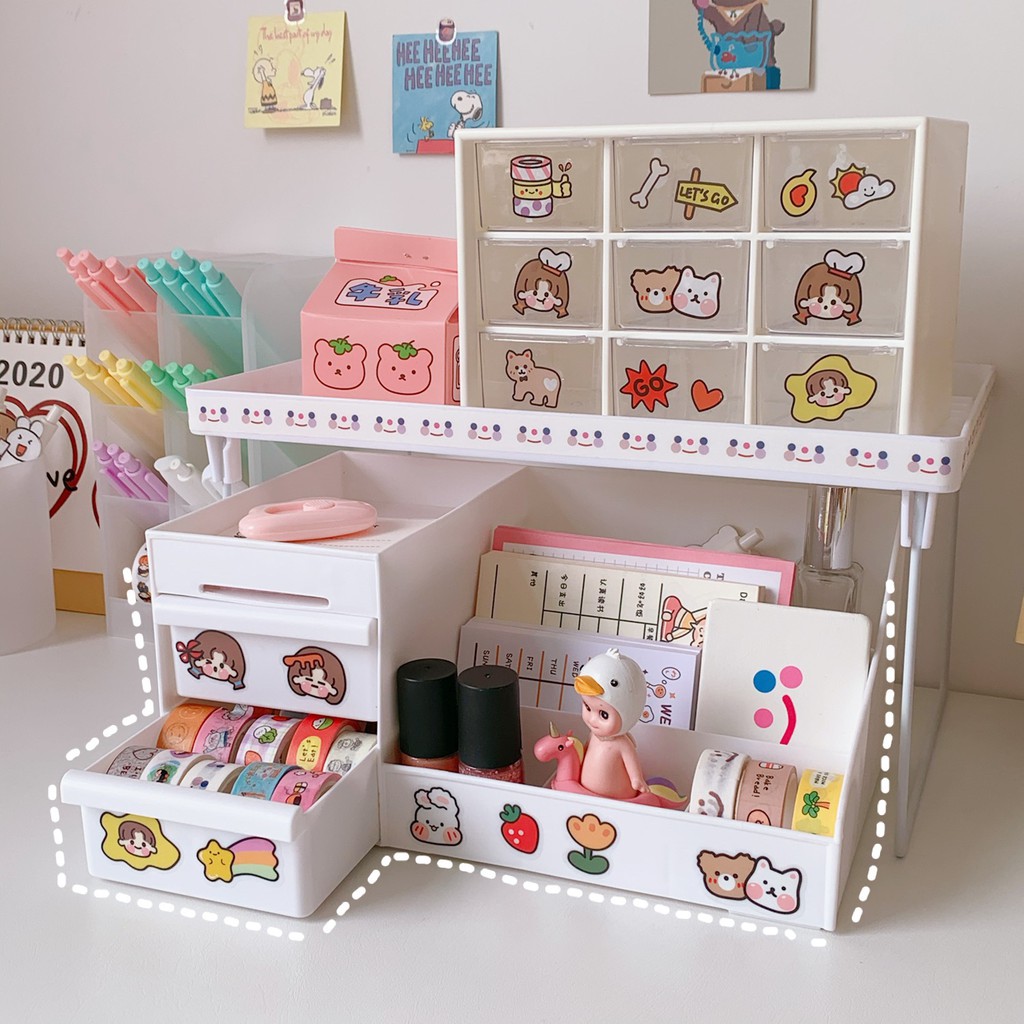 Combo 3 kệ đựng mỹ phẩm 3 tầng có ngăn kéo , kệ 9 ngăn để đồ trang sức , kệ gấp để bàn đa năng