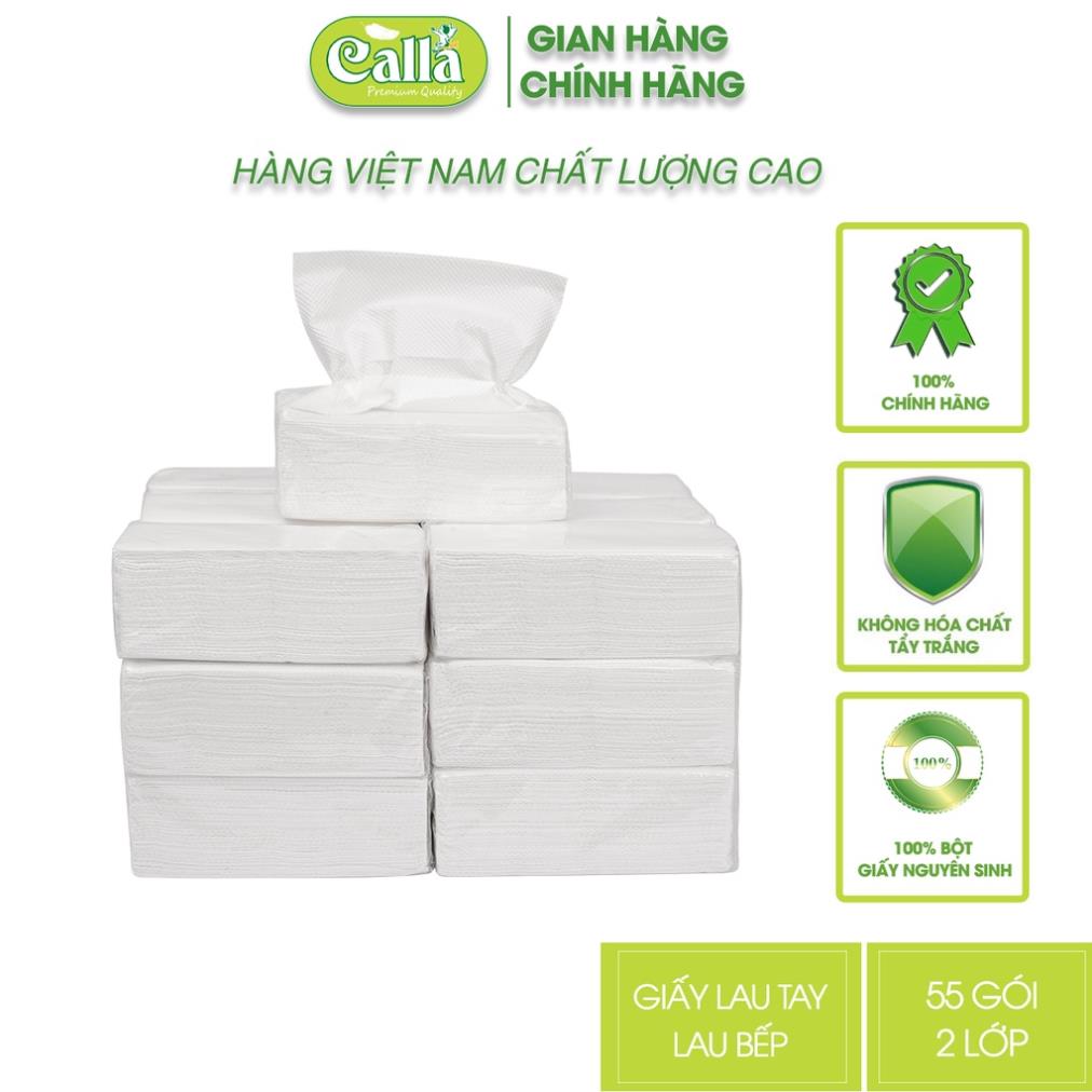 Combo 55 gói Giấy lau tay + bếp trắng 100 tờ siêu dày dai, không mủn, thấm dầu mỡ, nước siêu tốt, nguyên liệu Indonesia