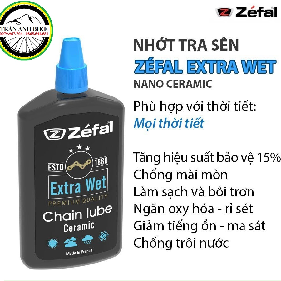 Dầu tra sên xích xe đạp Zefal Extra Wet Ceramic Lube 120ml - Hàng chính Hãng