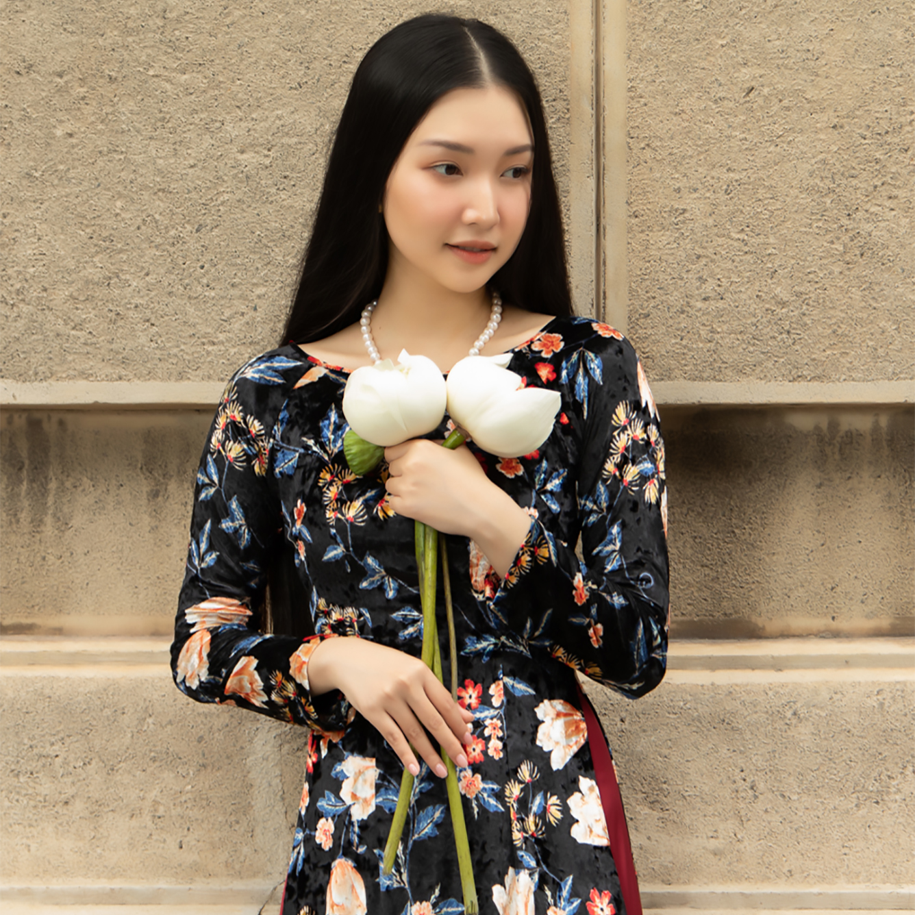 Áo dài nhung đen gems of vietnam f2 ad31