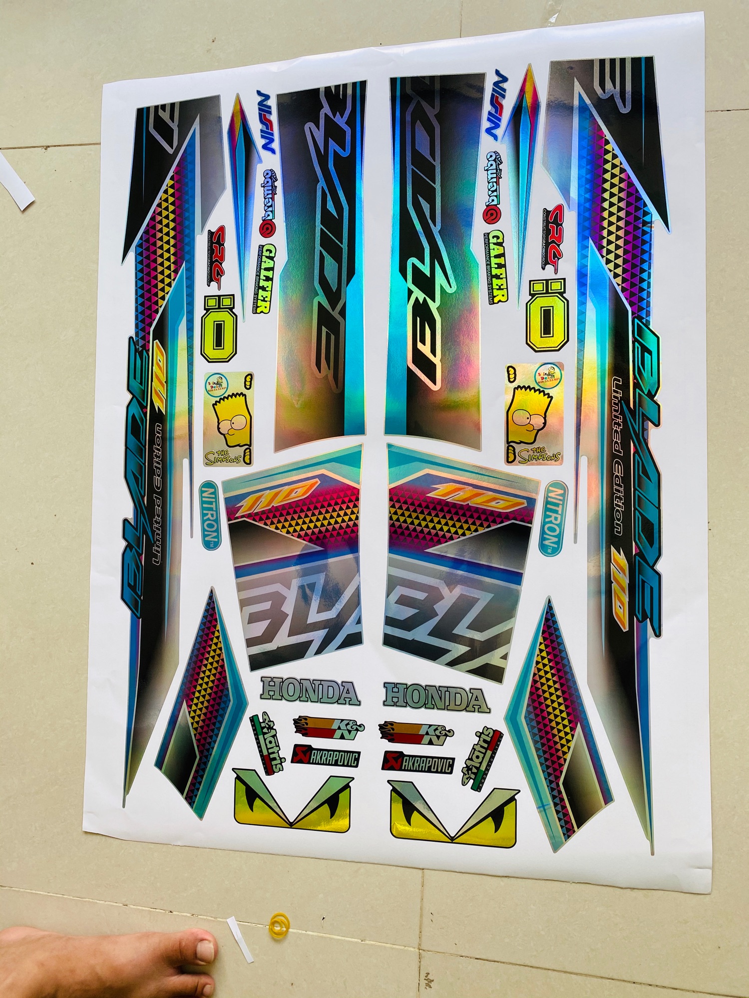 Tem rời honda wave blade 110 Crom 7 màu