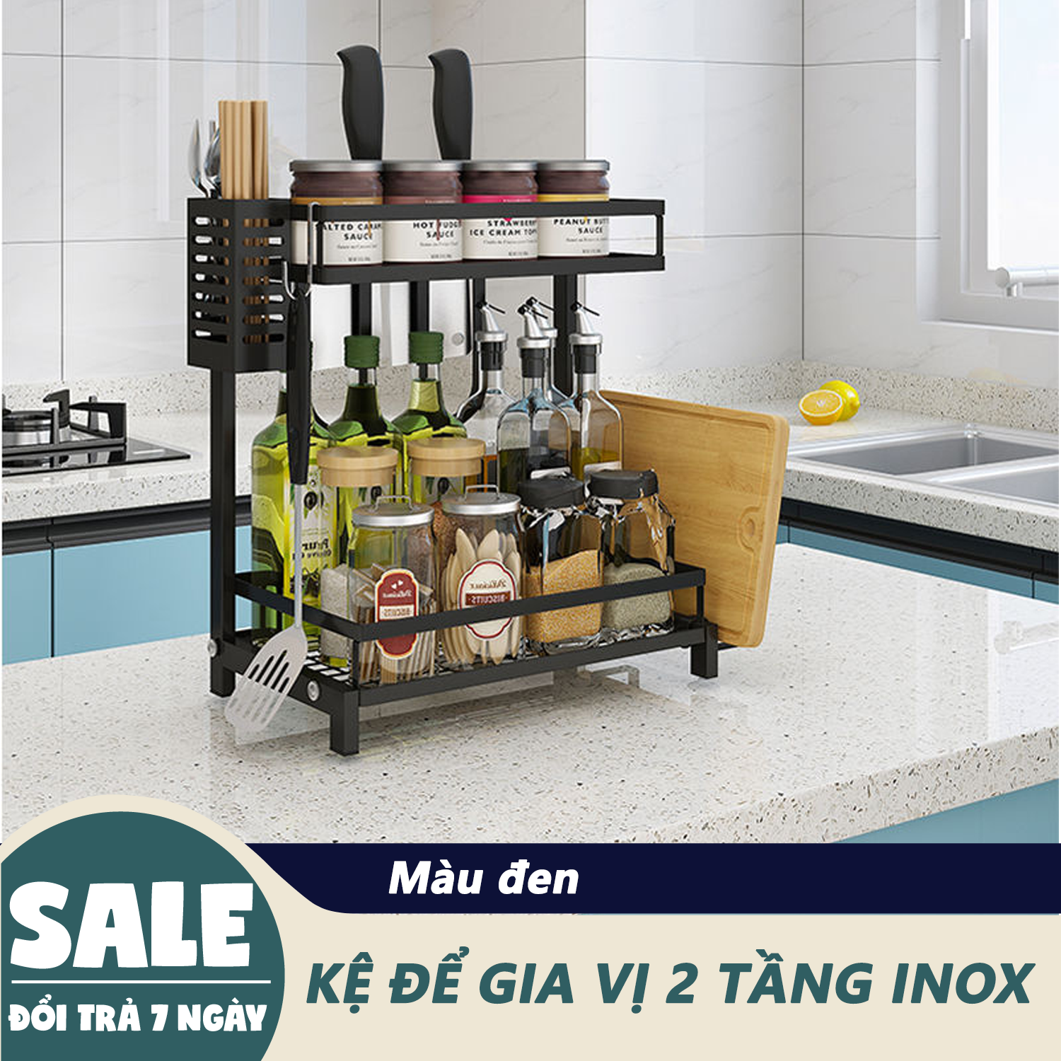 Giá để đồ nhà bếp, giá để gia vị, Kệ để gia vị 2 tầng, kệ để đồ nhà bếp, giá để đồ nhà bếp, chất liệu INOX,giá để gia vị nhà bếp, kệ để gia vị - Hỗ trợ đổi trả 7 ngày