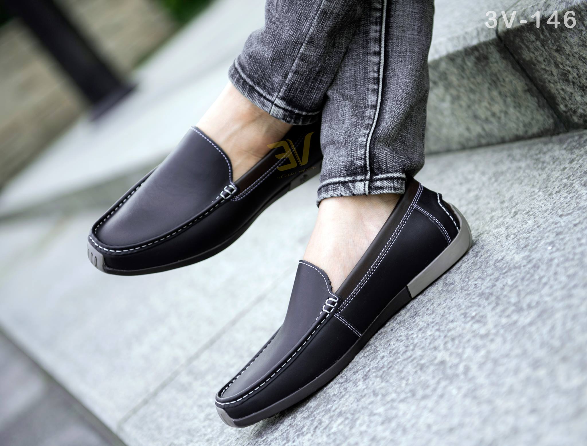 Giày lười nam da bò đế bêt cách điệu kiểu dáng Boat shoes- Giày nam da bò thật 100%- Đế cao su non êm chân- 2 màu đen nâu- Bảo hành da 1 đổi 1- G146- Giày 3V