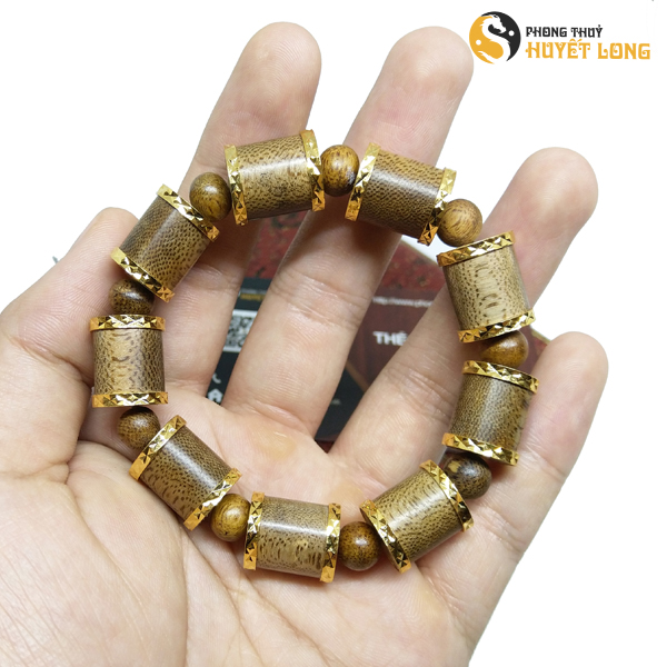 Vòng Tay TRẦM HƯƠNG Bọc Vàng, Vòng Tay Phong Thủy, Chuỗi Hạt Trầm Hương Tự Nhiên, Vòng Tay Nam, Vòng Tay Nữ, Tặng Hộp Gỗ, Thẻ Bảo Hành, Dây Xâu Vòng