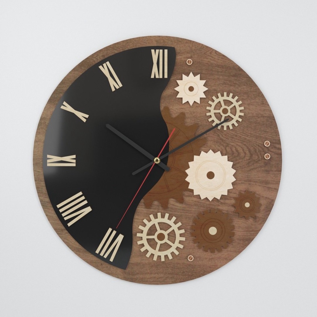 Đồng hồ gỗ treo tường clock decor số la mã, đồng hồ treo tường máy kim