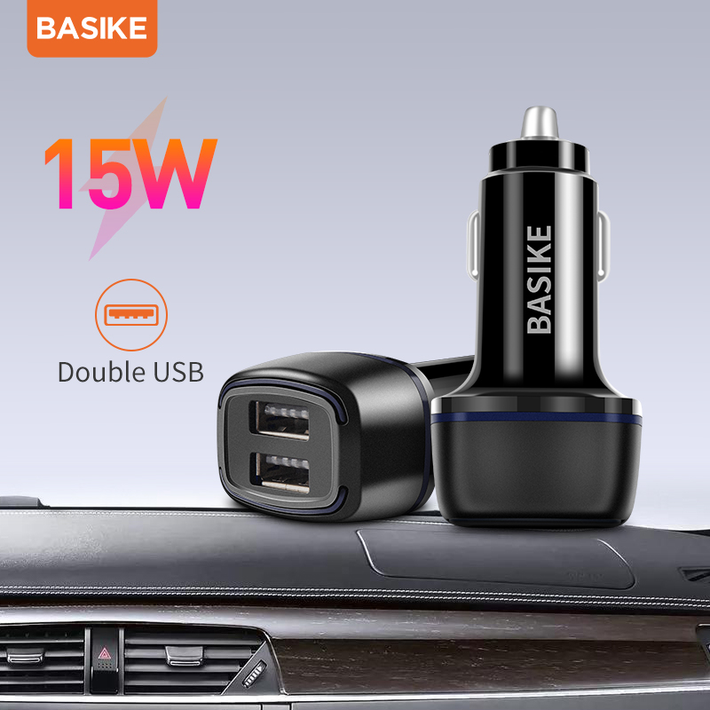 Tẩu sạc xe hơi BASIKE BSK-UT75 15W làm từ kim loại đầu ra USB kép thông