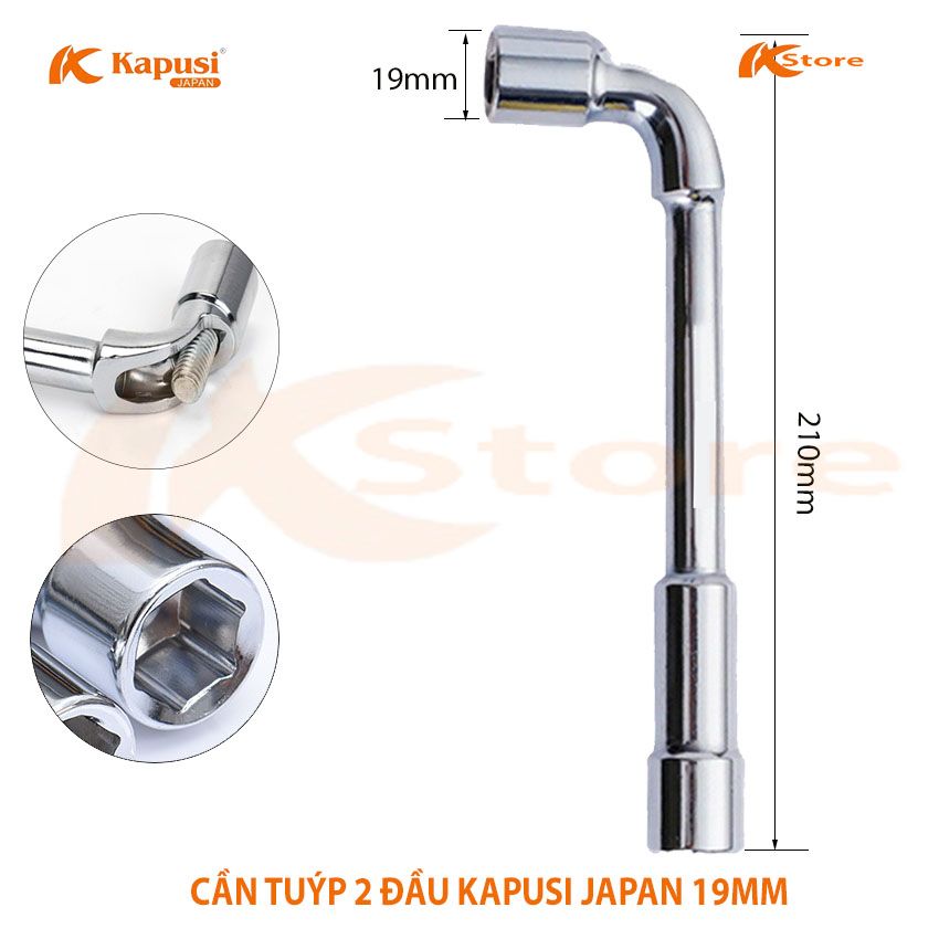 Cần tuýp 2 đầu kapusi japan 19mm - cần điếu mở bulong tiêu chuẩn nhật bản - tay vặn nhanh chữ l - cở lê ống điếu