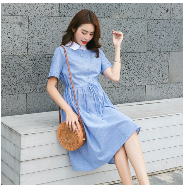 Đầm bầu váy bầu công sở cổ lá sen thắt dây
