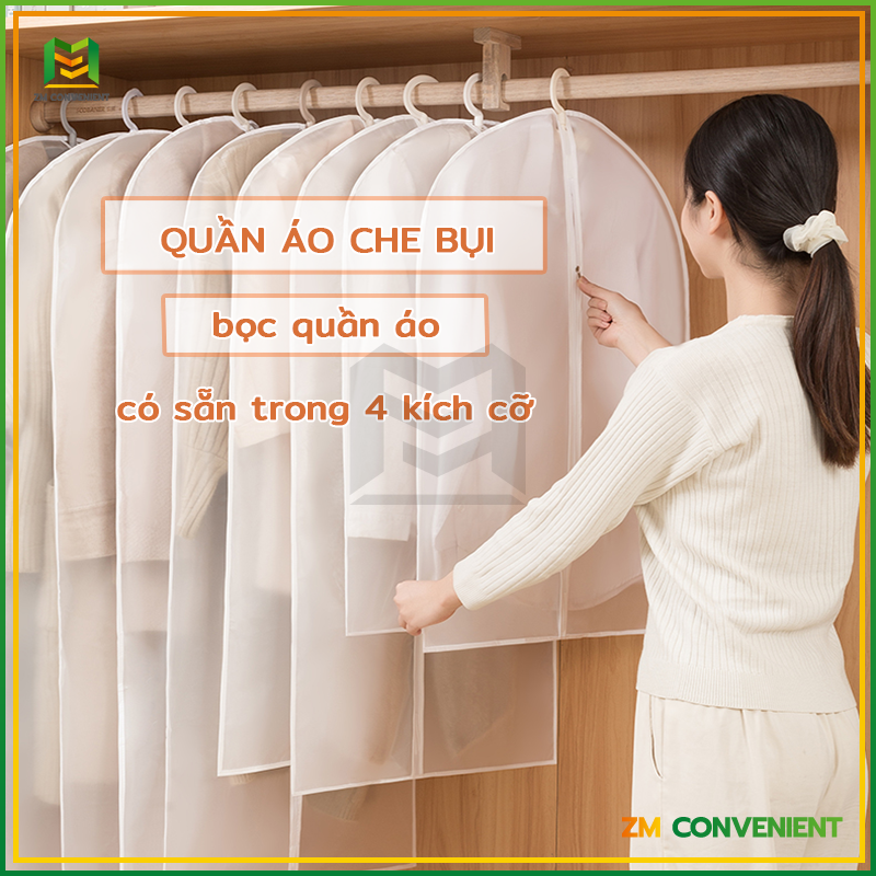 Túi bọc quần áo trong suốt chống bụi có khóa kéo, Túi Bọc Quần Áo Treo Tủ Đồ  chất vải dày chống thấm nước