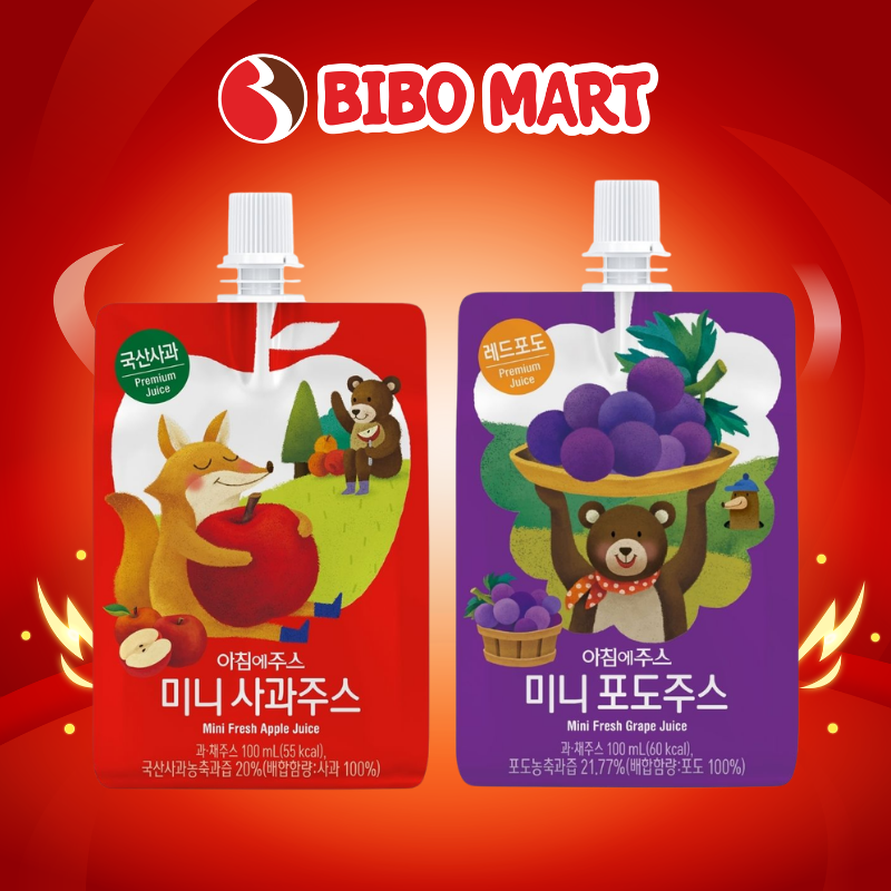 Nước Ép Táo/Nho Mini Fresh Seoul Milk 100ml Nước Hoa Quả Cho Bé 12 Tháng Trở Lên - Bibo Mart