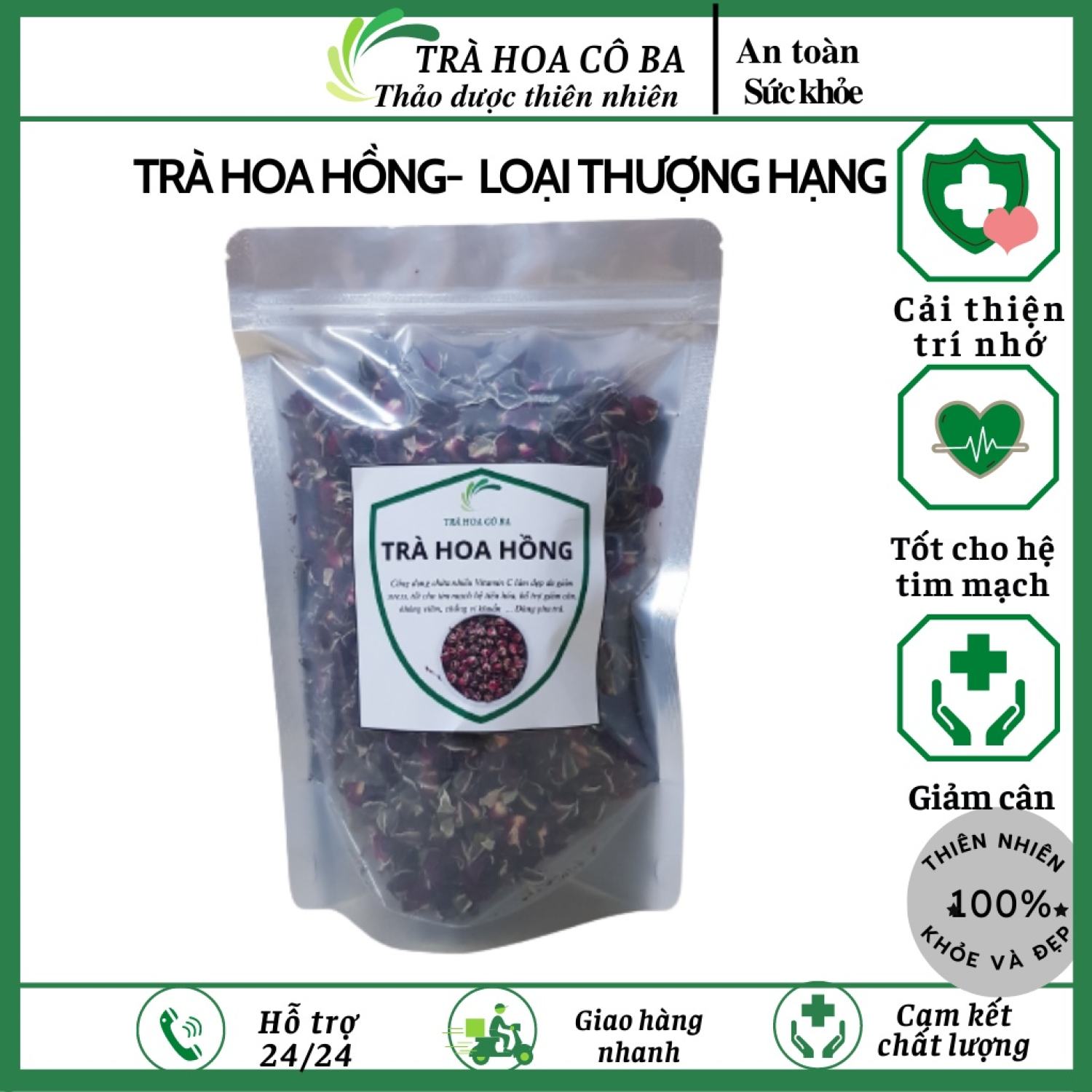 Trà hoa hồng sấy khô nguyên bông trà hoa