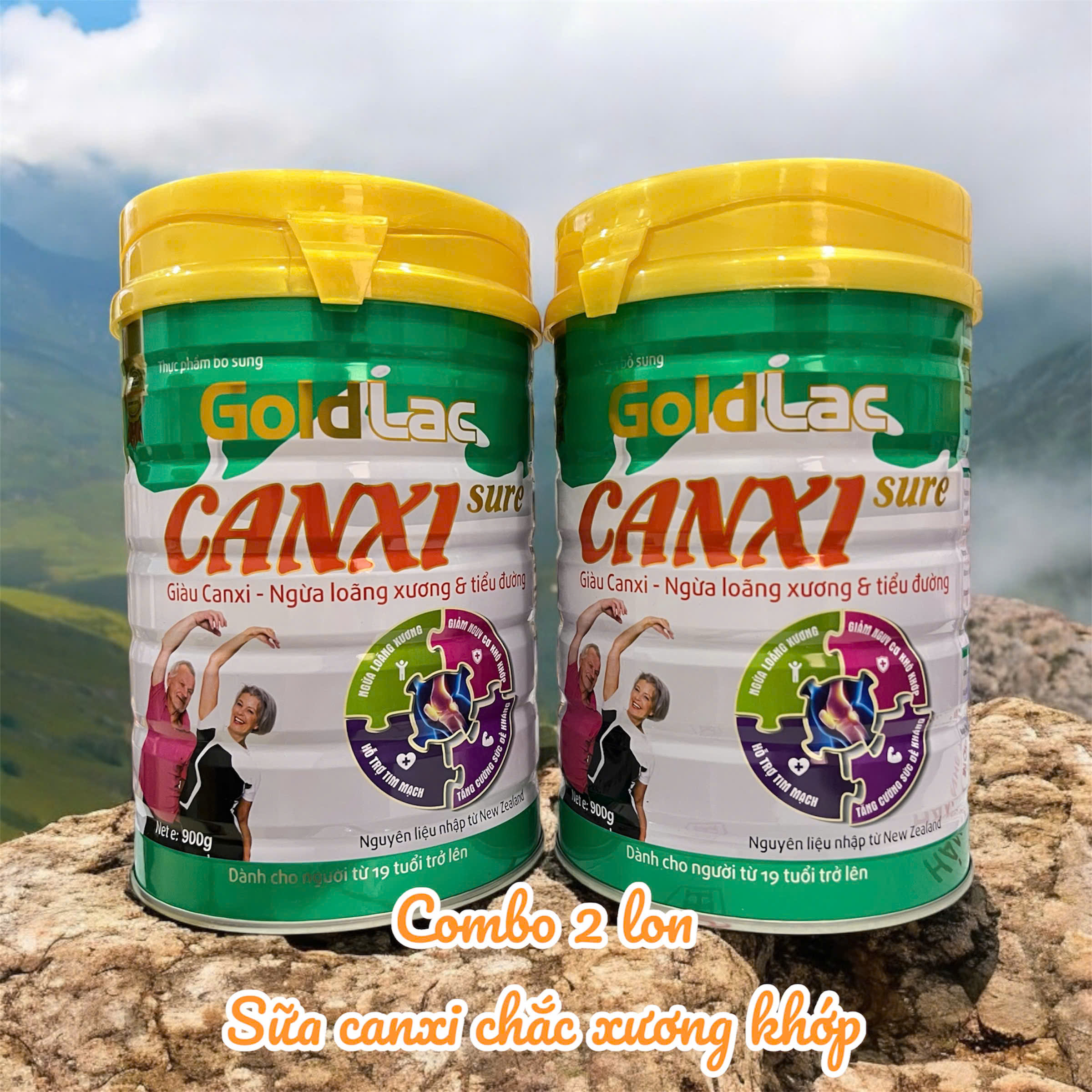 COMBO 2 LON SỮA CHO NGƯỜI GIÀ NGĂN NGỪA LOÃNG XƯƠNG & TIỂU ĐƯỜNG - Sữa bột Goldlac Canxi 900g DÀNH CHO NGƯỜI GIÀ