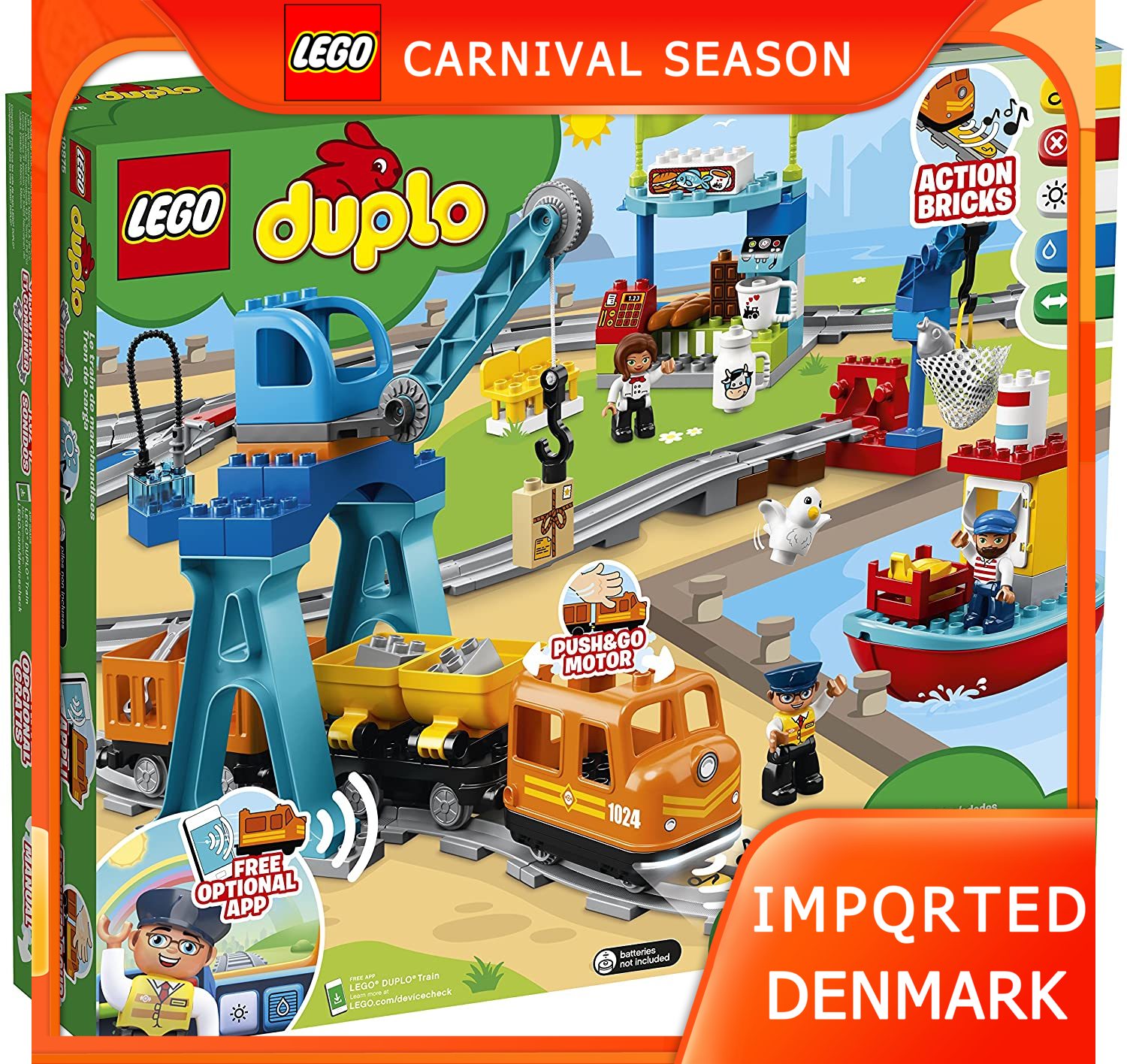 The new bộ xếp hình khối xây dựng chạy bằng pin lego duplo cargo train 10875, phù hợp với đồ chơi stem và kỹ thuật của trẻ em