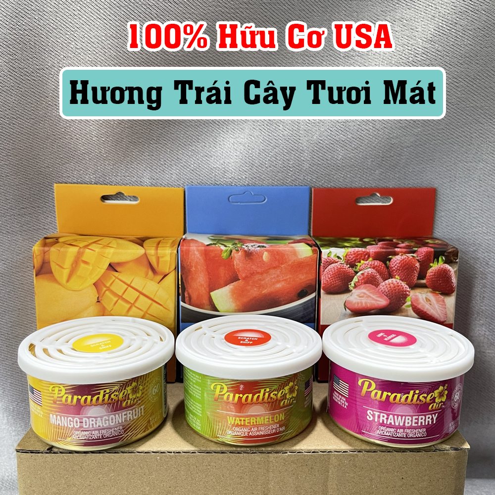 Thanh nén tinh dầu thơm ô tô dạng lon paradise air hương trái cây 100% hữu cơ nhập khẩu usa - thanh nén thơm tinh dầu gắn lọc điều hòa khử mùi xe hơi cao cấp