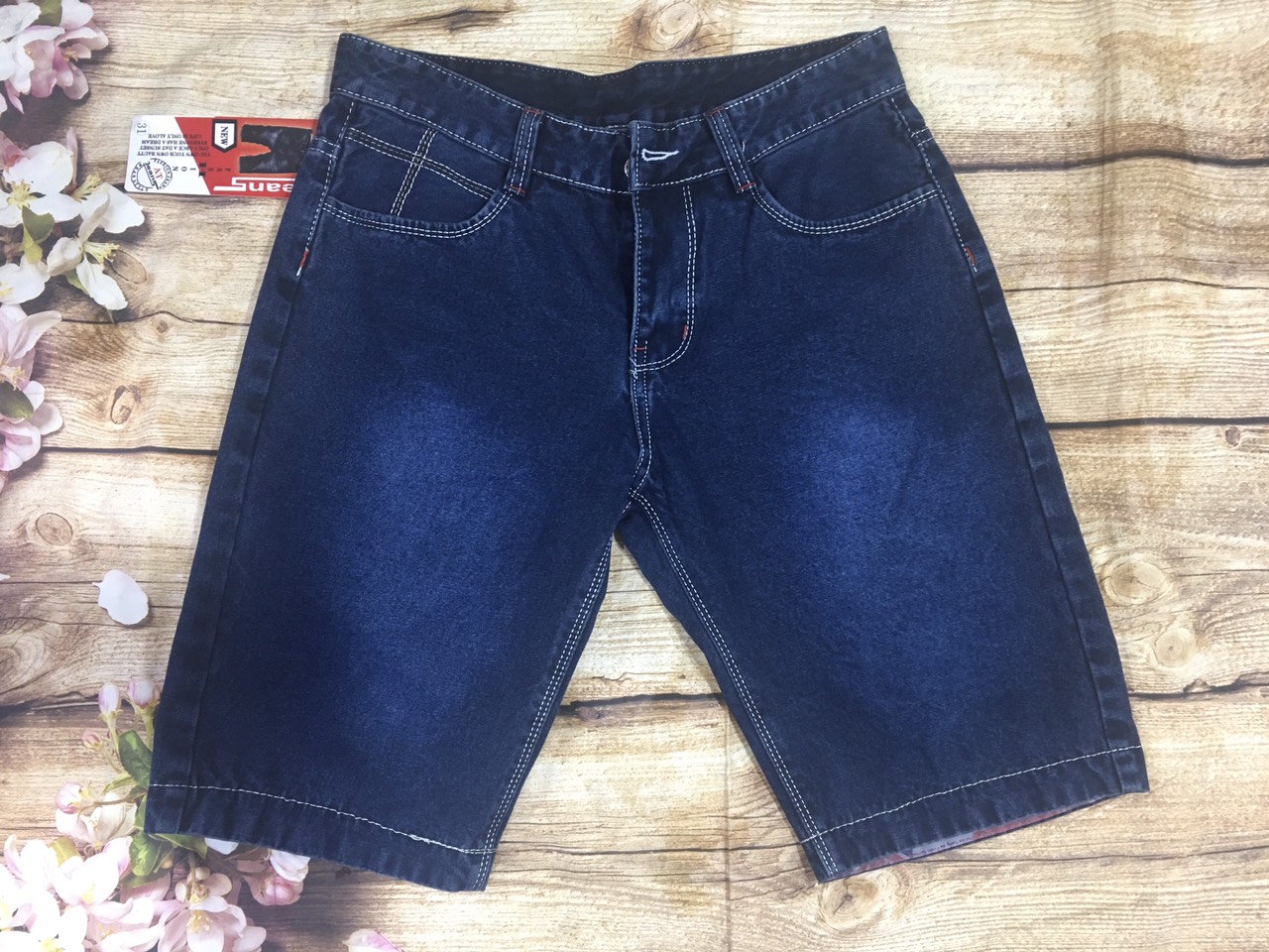 Quần short jean bẻ lai trơn