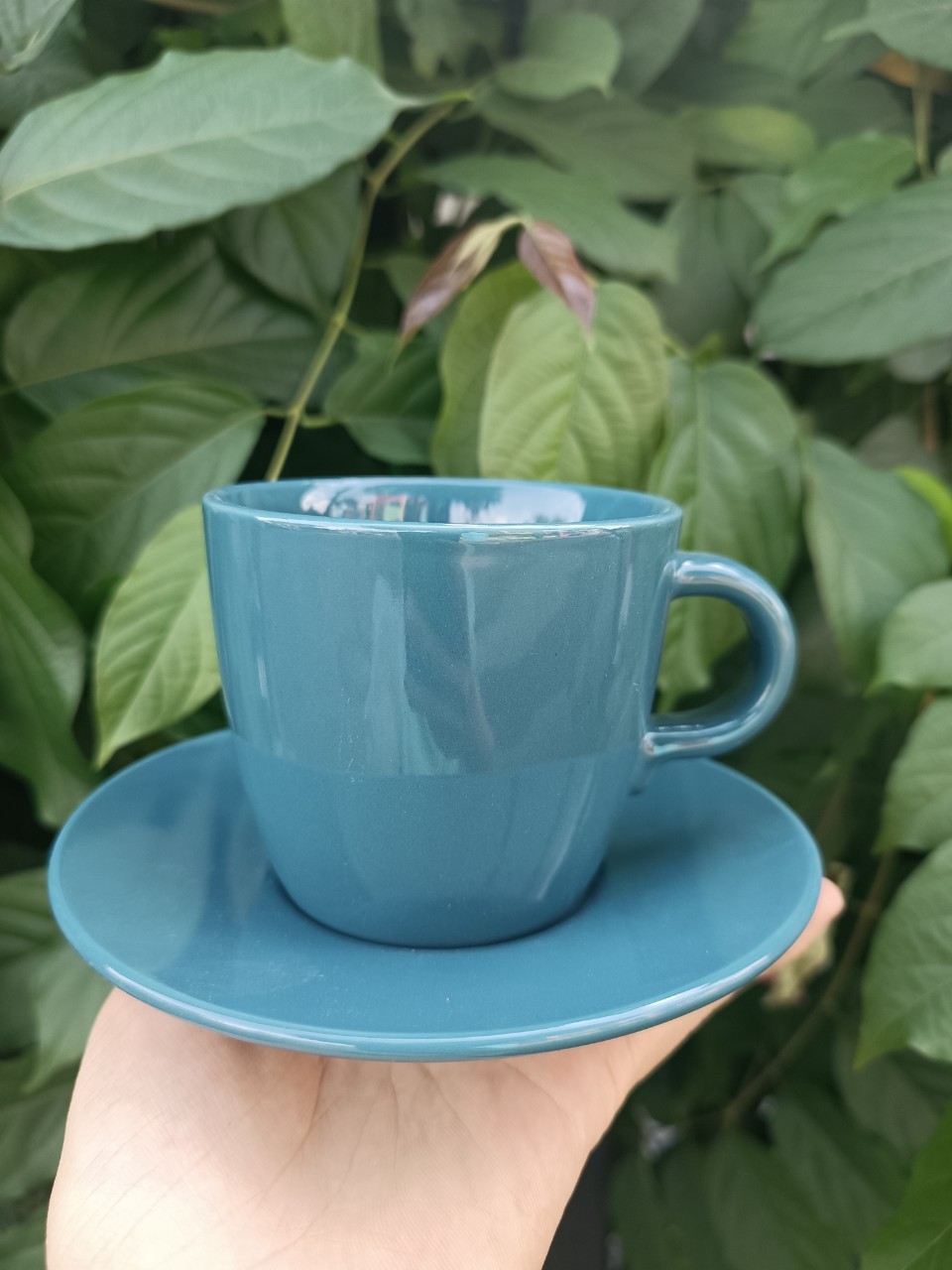 Bộ ly kèm đĩa gốm sứ tráng men