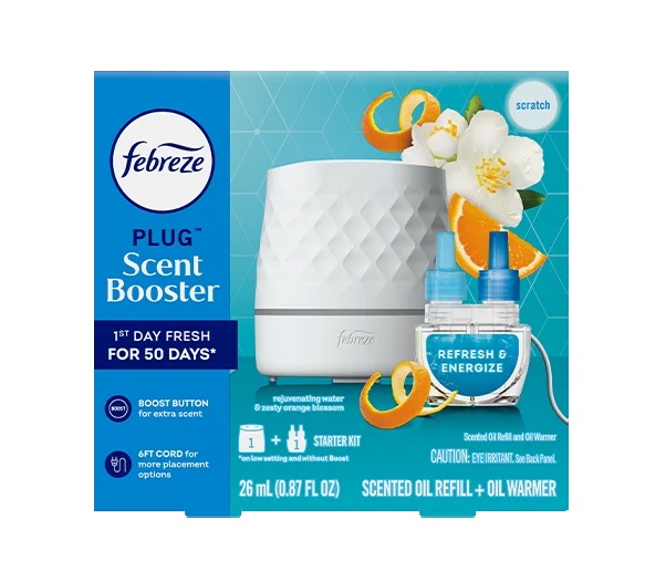 Bộ khuếch tán tinh dầu Febreze Plug Scent Booster, máy làm thơm không khí, 1 máy khuếch tán tinh dầu +1 lọ tinh dầu thay thế (Mỹ)