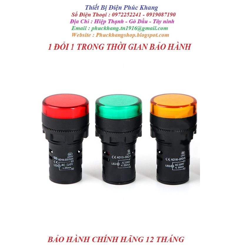 Đèn báo pha 220v. đèn báo tủ điện φ 22