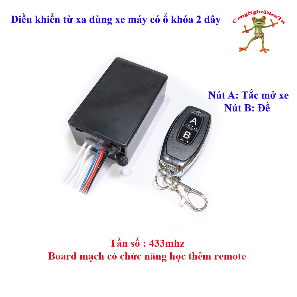Điều khiển từ xa xe máy (A Bật / Tắt ) (B đề) cho ổ khóa 2 dây