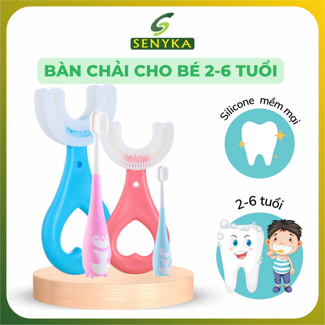 Bàn chải đánh răng cho bé chữ U silicone mềm mại chăm sóc răng miệng bảo
