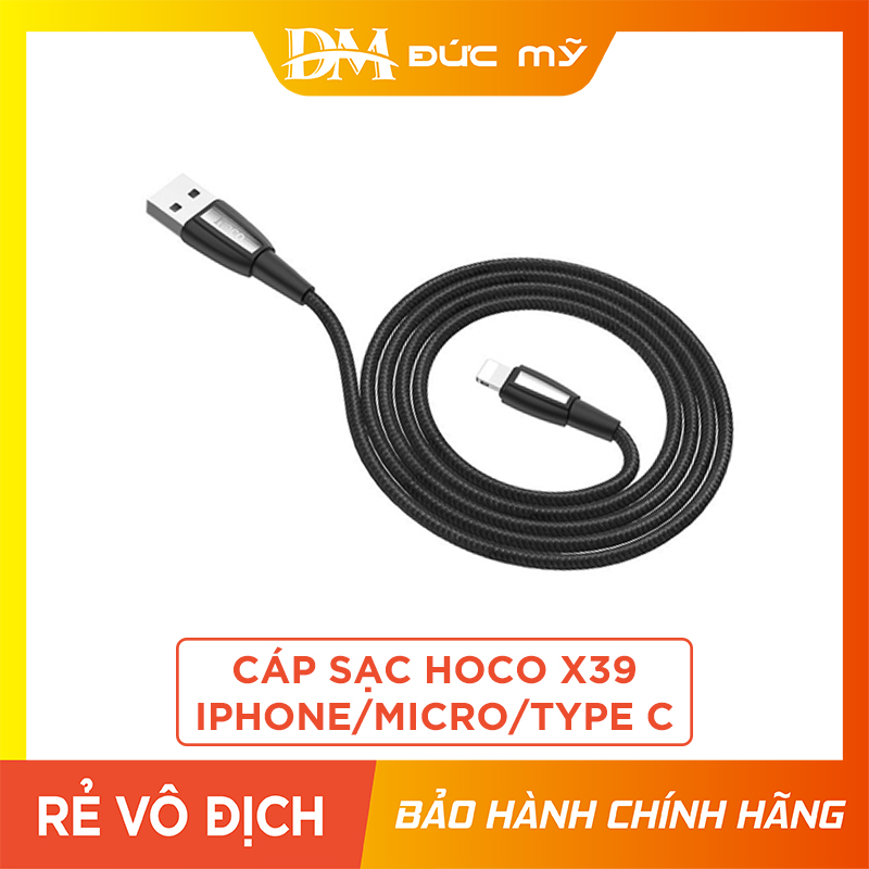 Cáp sạc lightning Hoco x39 dành cho iphone xs max xr x 8 7 6s 6plus 5s 5 5c se ipad - bọc dù chống rối Sạc an toàn – chống chai pin - phân phối bởi Đức Mỹ Store
