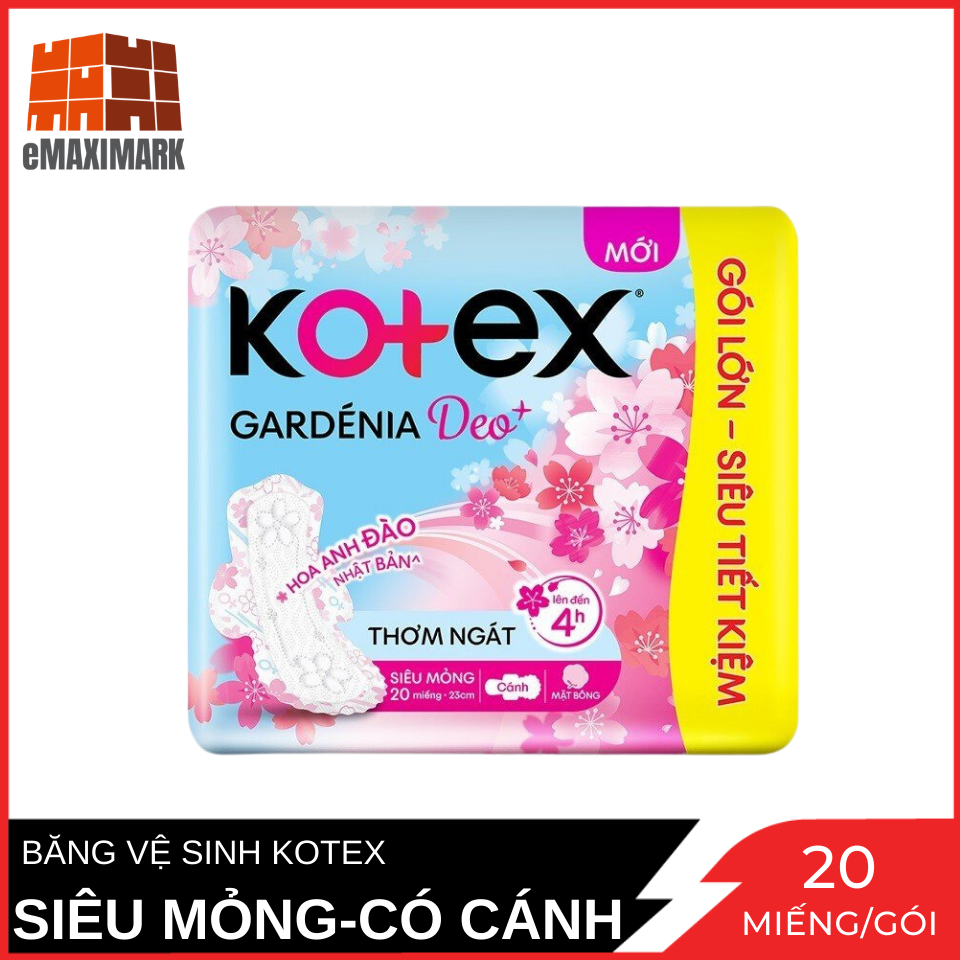 Băng Vệ Sinh Gardenia Deo+ - Hoa Anh Đào Siêu Mỏng Cánh 23cm 20 Miếng