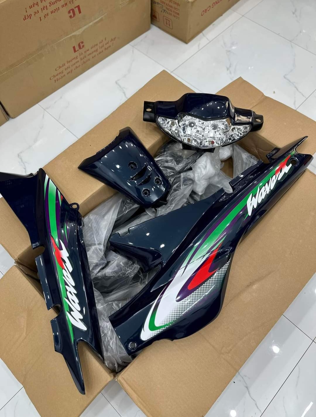 bộ dàn áo wave alpha 2 bóng full nhựa nhám bóng 16 món các màu theo xe