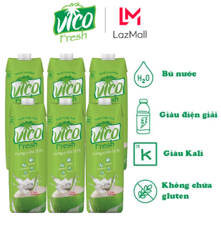 Thùng 6 Hộp Nước Dừa Vico Fresh Vị Dứa - Dung Tích 1L