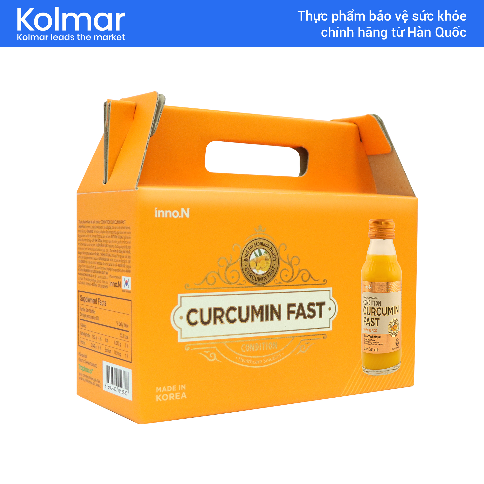 Kolmar - Hộp quà tặng 10 chai Nước tinh nghệ Nano Curcumin Fast 100ml hỗ trợ tăng cường chức năng dạ dày chống viêm loét và làm đẹp da