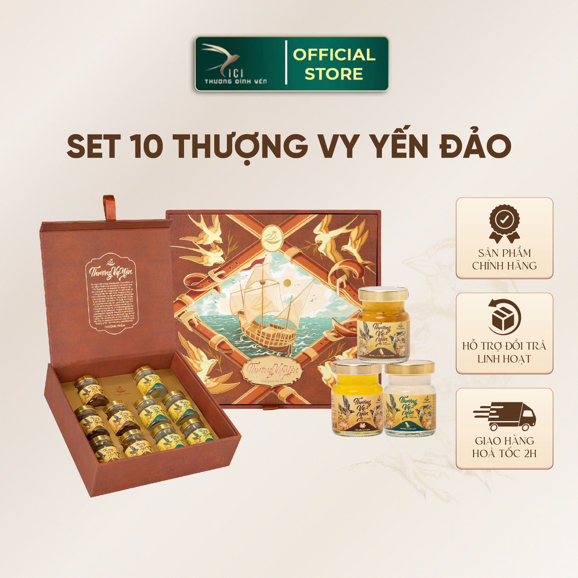 Set quà 10 hũ thượng phẩm yến sào chưng sẵn CiCi Thượng Đỉnh Yến hũ 70ml 30% yến sào Khánh Hòa nguyên chất cao cấp