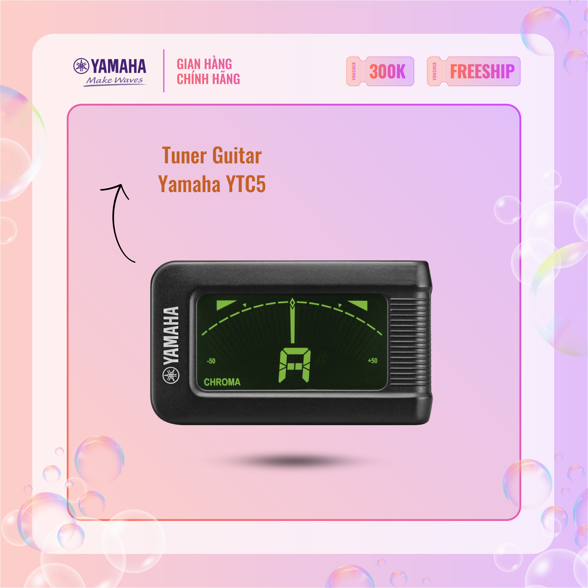Phụ kiện lên dây đàn cho Guitar Tuner YAMAHA YTC5 - Nhỏ gọn, độ chính xác cao