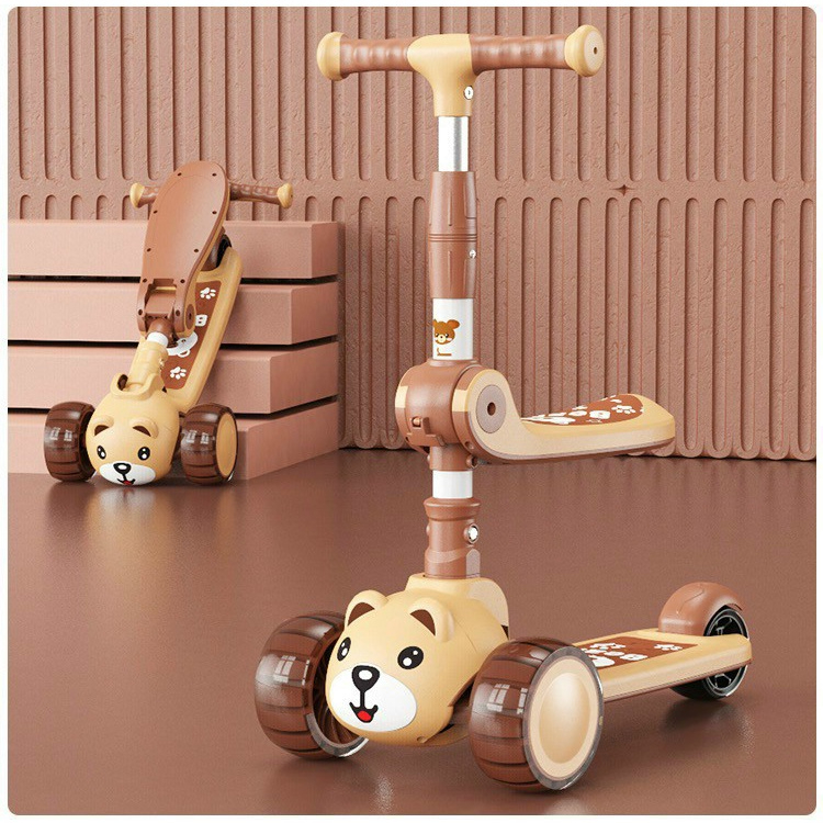 [GIAO 2H]XE TRƯỢT SCOOTER KIÊM XE CHÒI CHÂN GẤU CAO CẤP CÓ NHẠC, ĐÈN KHUNG SIÊU CHẮC CHẮN CHO BÉ