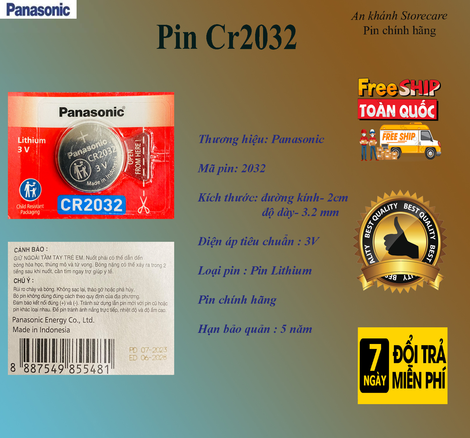 Pin điều khiển ô tô cr2032 panasonic