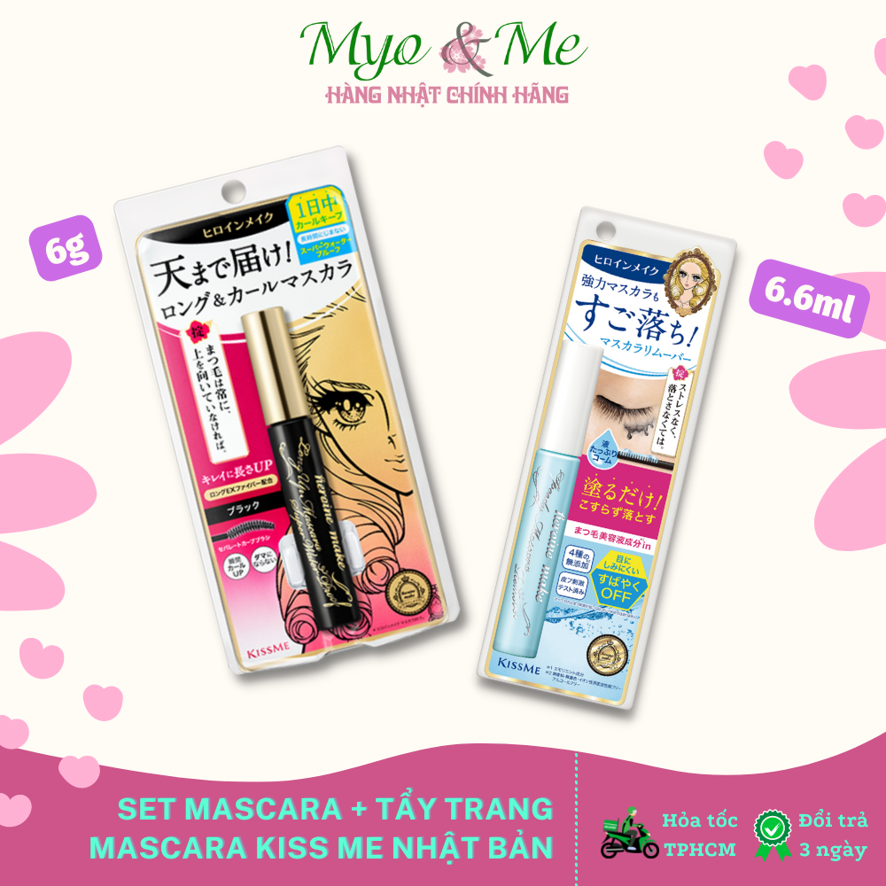 Set Mascara Kiss Me + tẩy trang Kiss Me Heroine Nhật Bản