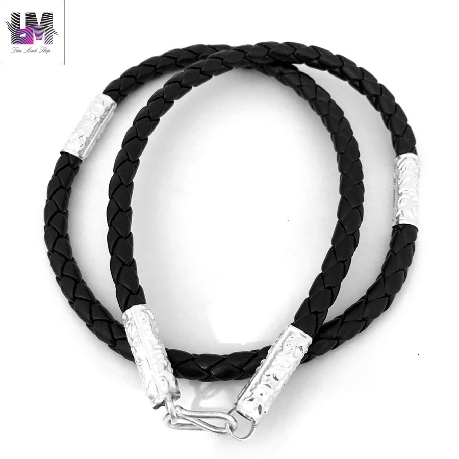 Dây da - dây cao xu bọc độ dài 50cm kích cỡ 4,5mm bọc 6 đốt bạc thật không xi mạ thương hiệu Bạc Quang Thản - QTVCD3