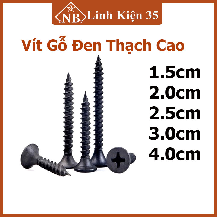 Túi 100g vít bắn gỗ, thạch cao màu đen ăn chắc chiều dài 1.5cm/2cm/2.5cm/3cm/4cm