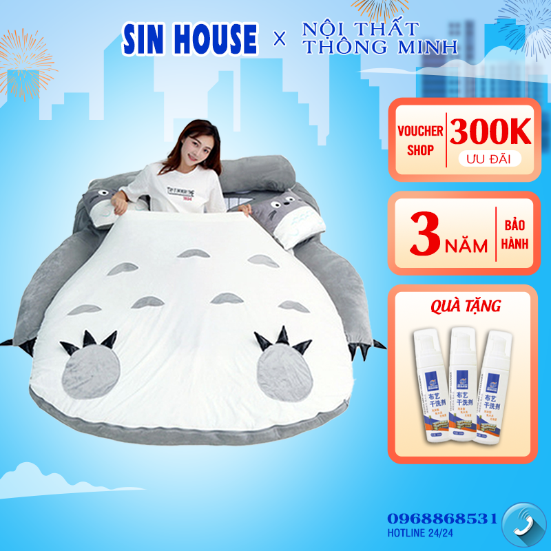 Đệm lười, đệm totoro, nệm lười totoro hình xinh xắn cao cấp chống xù có khóa kéo có thể vệ sinh