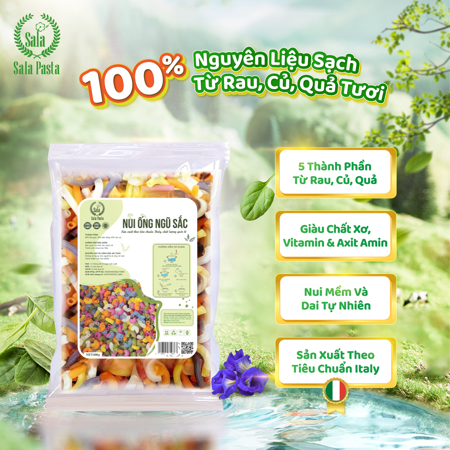 Nui Ống Ngũ Sắc Tự Nhiên Sala Food 500gr