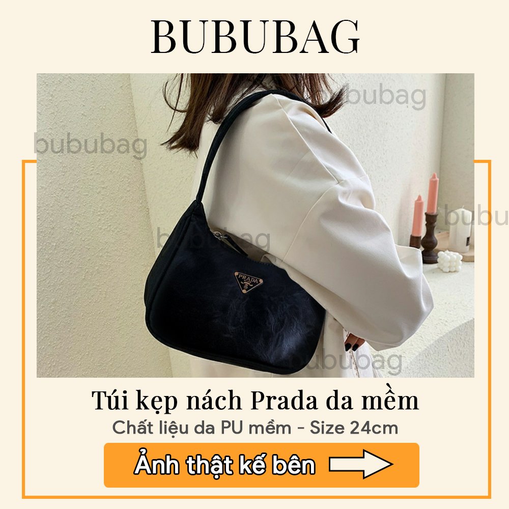 Túi kẹp nách nữ prada, túi cầm tay nữ da pu cực mềm bububag