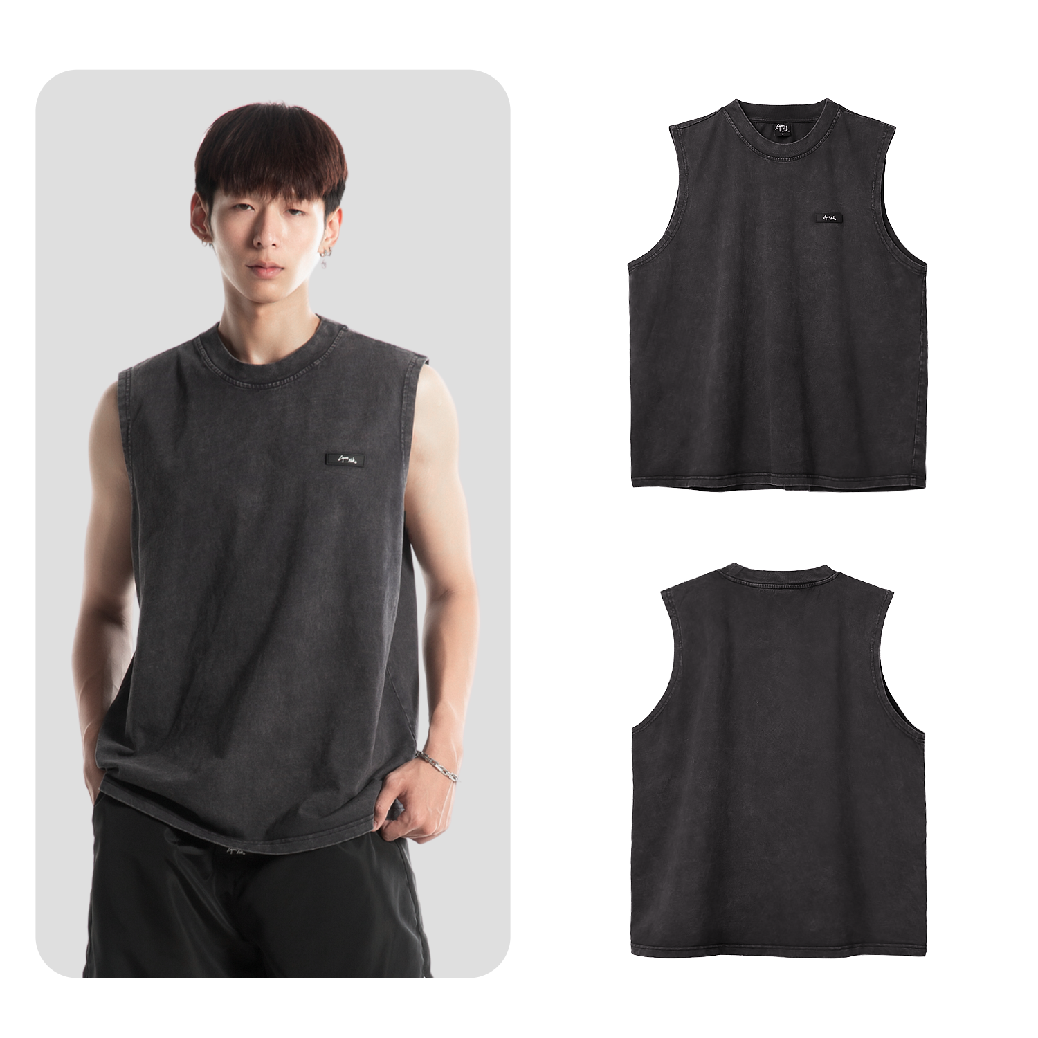Áo tank top ba lỗ nam WASH Capman Club, phom rộng màu đen xám thoải mái, thấm hút